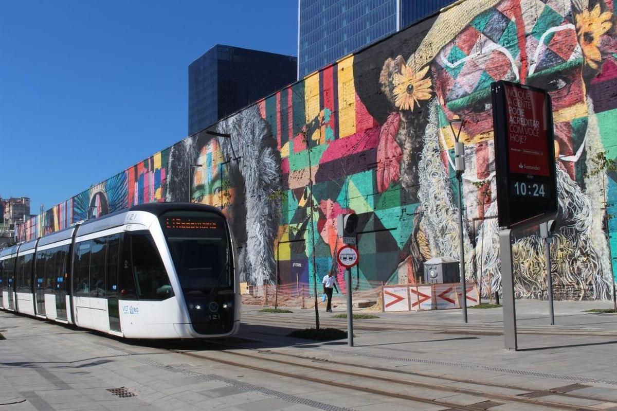 A rapid transit bus now stops at Rio de Janeiro’s redeveloped port area. While sports facilities have deteriorated in the aftermath of the 2016 Olympics, new transit lines and the port redevelopment are positive aspects of the Olympic legacy.