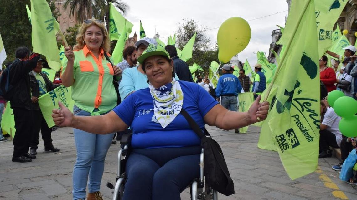 Selena Flores at a rally for presidential frontrunner Lenín Moreno in Cuenca, Ecuador. Flores calls Moreno, who’s also paraplegic, her “brother in pain.”