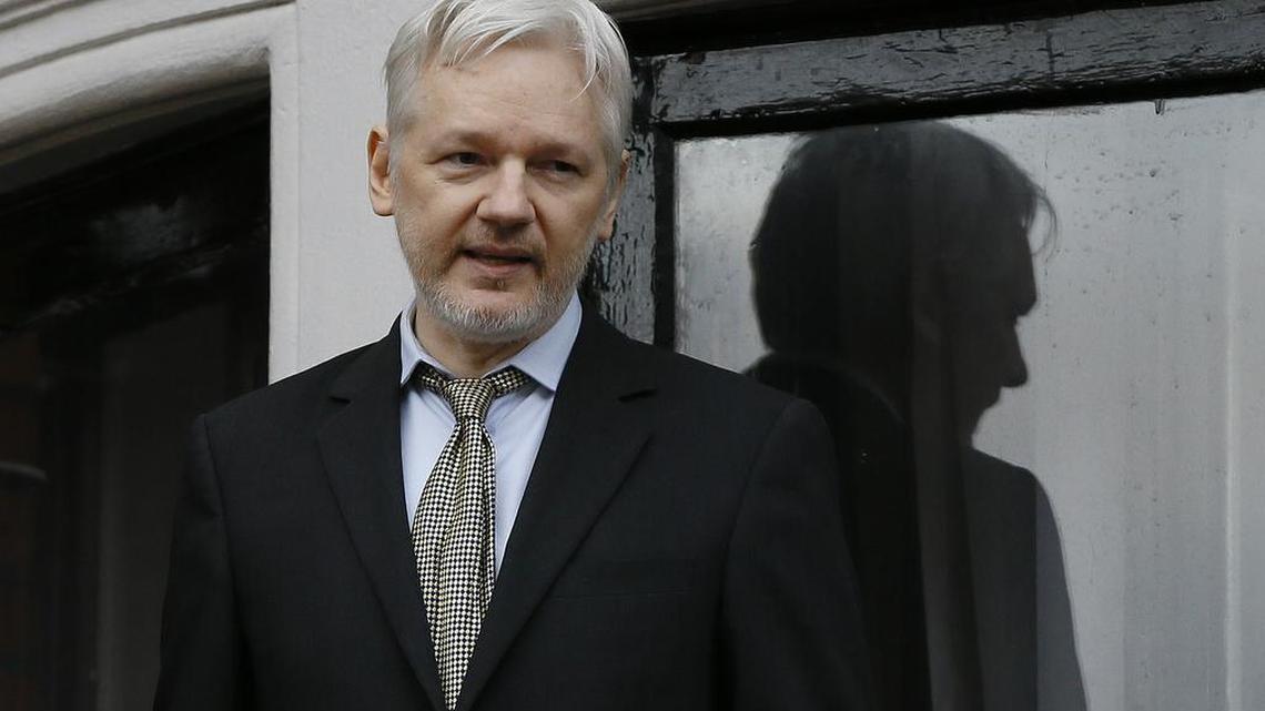 In this Feb. 5, 2016 file photo, WikiLeaks founder Julian Assange speaks from the balcony of the Ecuadorean Embassy in London.