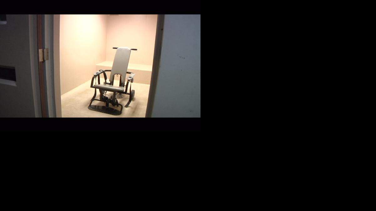 
This screengrab from a Guantánamo public affairs handout video shows the chair used to strap in and force-feed hunger-striking detainees. It is in this instance parked inside a cell at the Behavioral Health Unit, the military’s name for the prison’s psychiatric ward.
