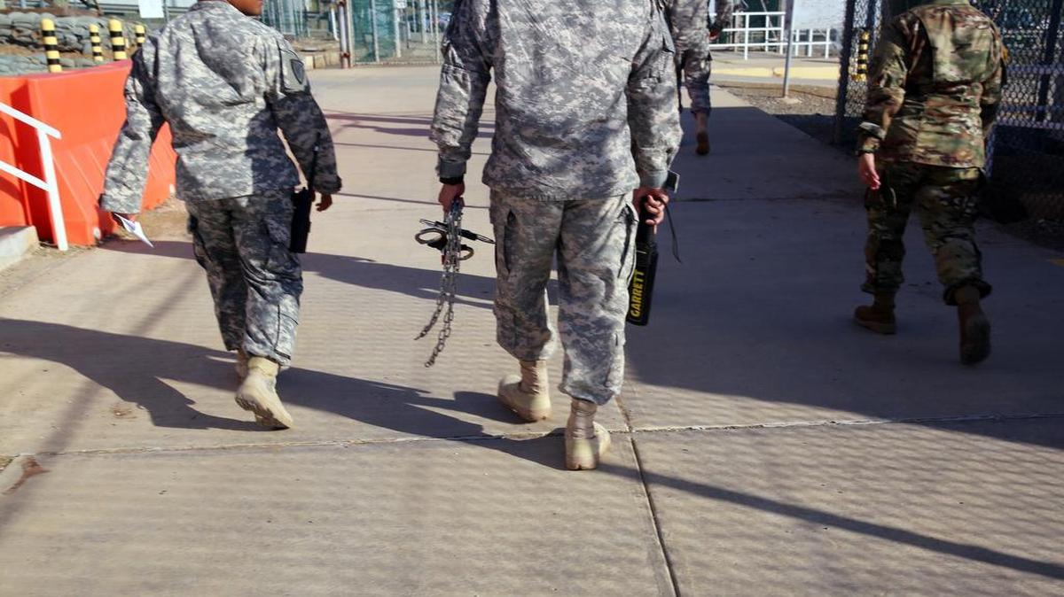 In this photo taken Feb. 2, 2016, military guards at thethe U.S. Navy base at Guantánamo Bay, Cuba, an area known as Camp Delta.