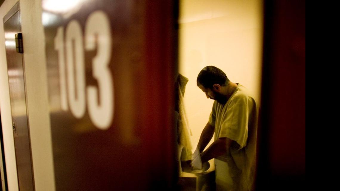 
A Guantánamo prisoner held in single-cell confinement at Camp 5 on Nov. 19, 2008 in this photo approved for release by the U.S. military.
