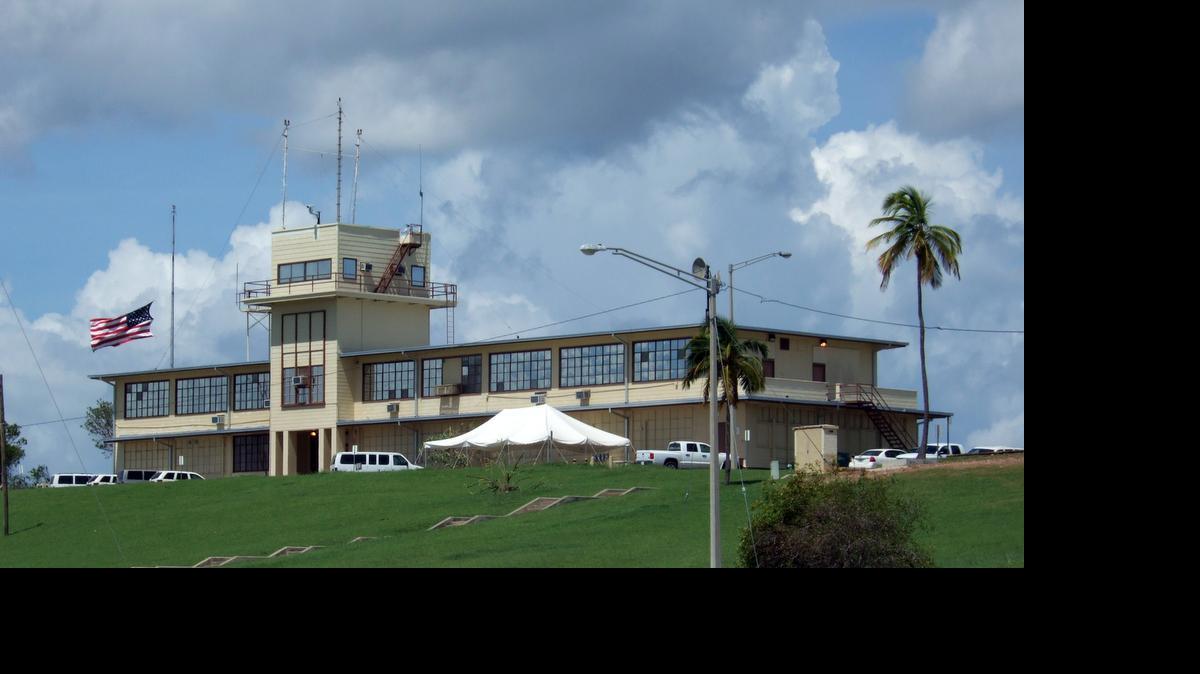 
The American flag flies at half-staff at the military commissions at the U.S. Navy base at Guantánamo Bay, Cuba, on Sept. 11, 2008. 
