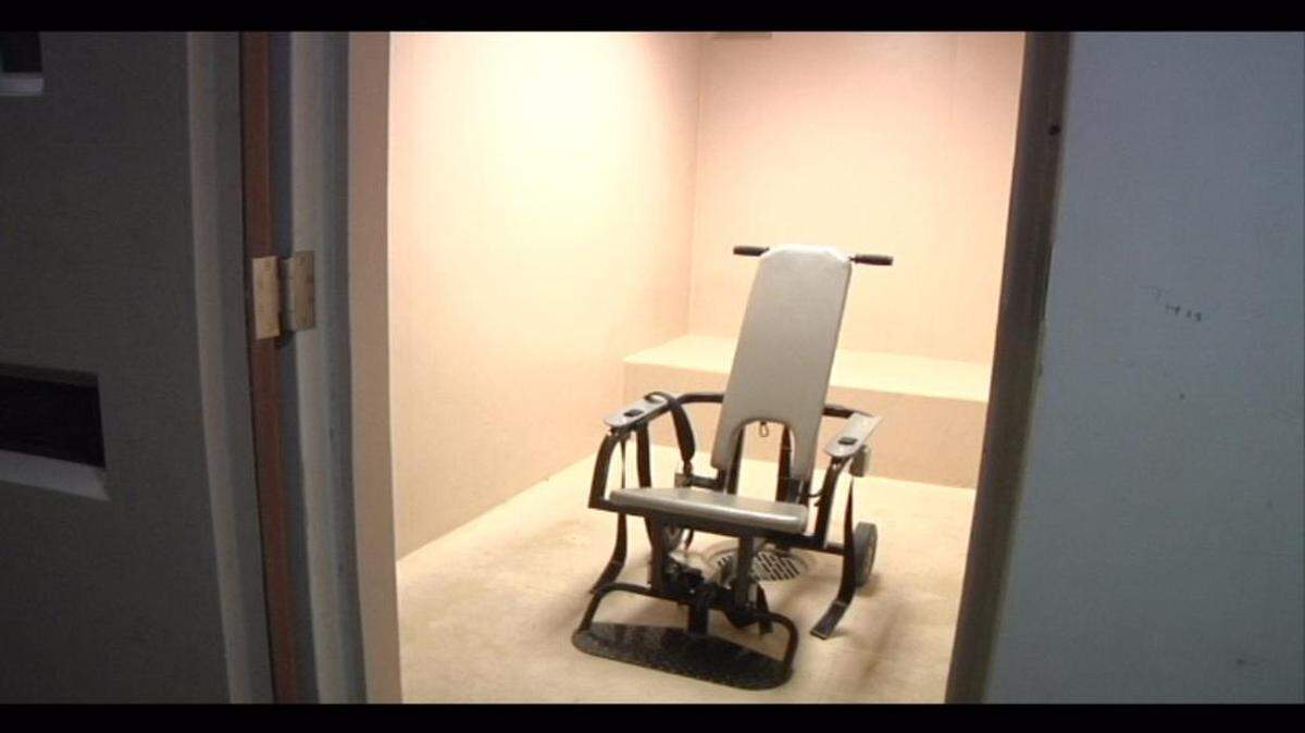 
A screen grab from a military handout video dated April 10, 2013 offers a rare glimpse of a restraint chair used for forced feedings in the prison camps psychiatric ward, called the Behavioral Health Unit, at the U.S. Navy base at Guantánamo Bay, Cuba. 
