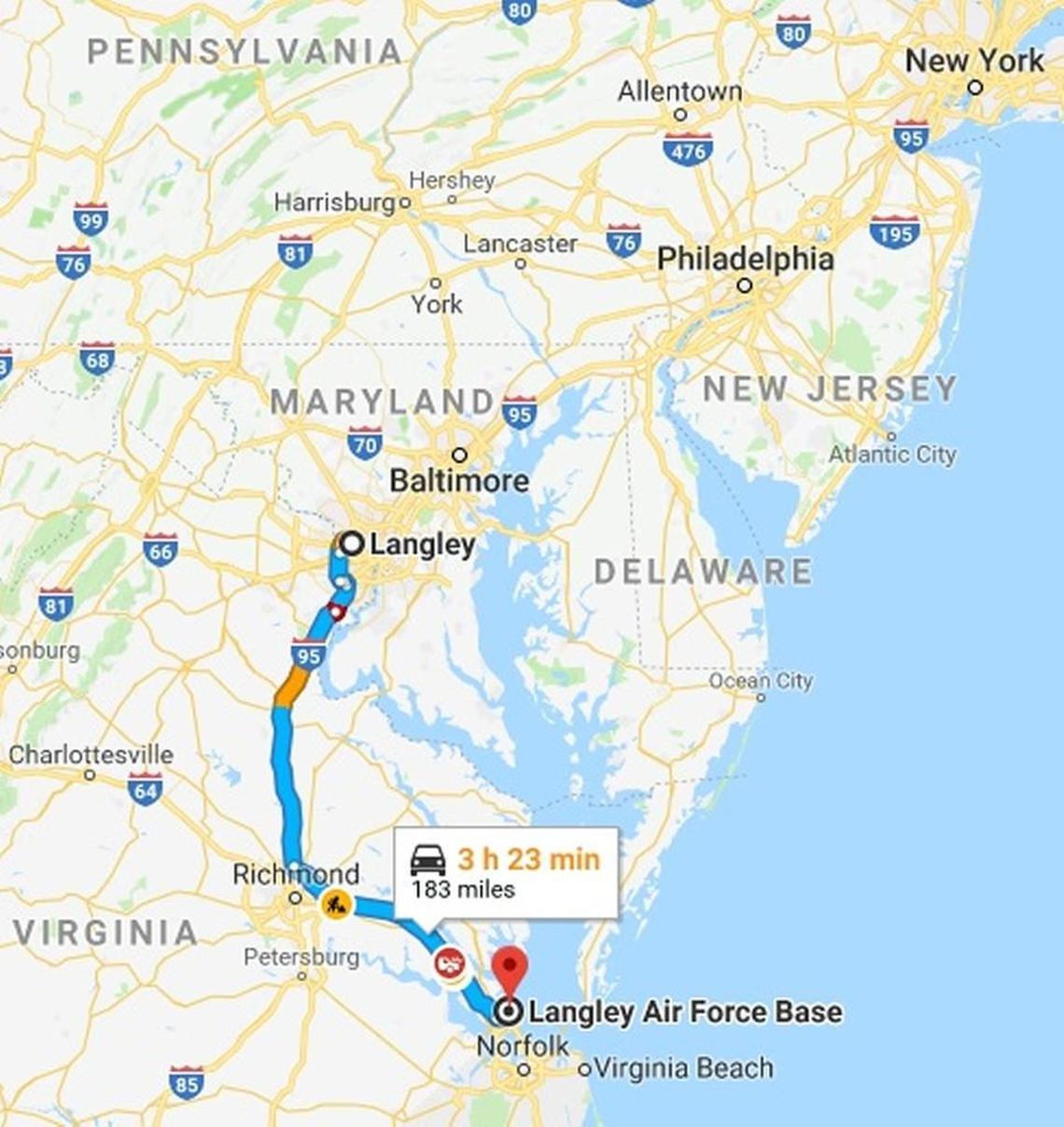 It’s 183 miles from CIA headquarters in Virginia to Langley Air Force Base.