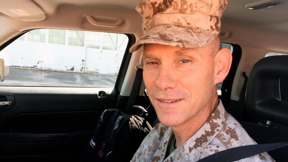 Brig. Gen. John Baker, moments after leaving his trailer, where he was confined for contempt of court, on his way back to work on Nov. 3, 2017.