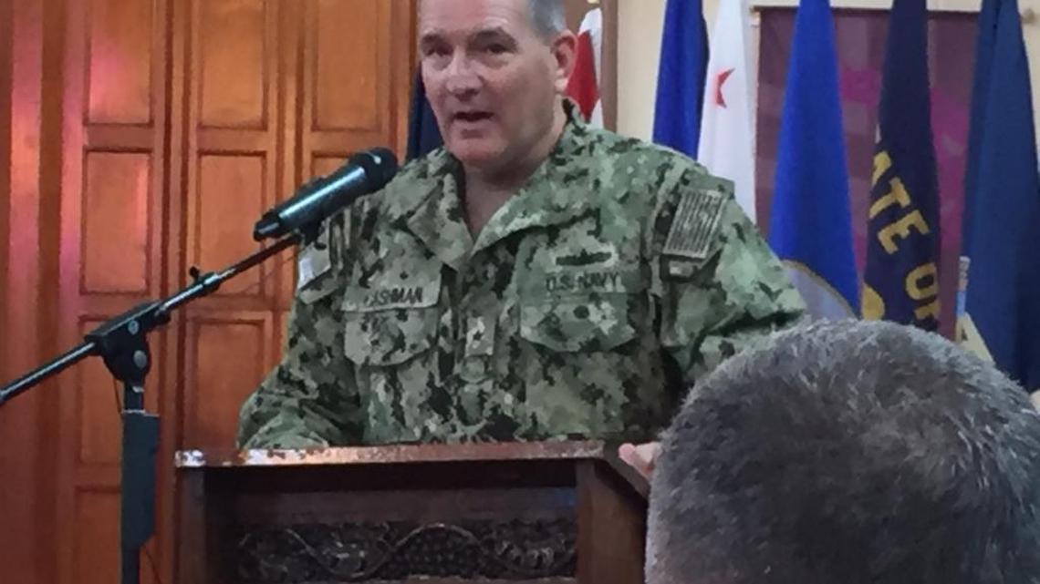 Rear Adm. Edward Cashman taking charge of the detention center at the U.S. Navy base at Guantánamo Bay, Cuba, on Friday, April 7, 2017.