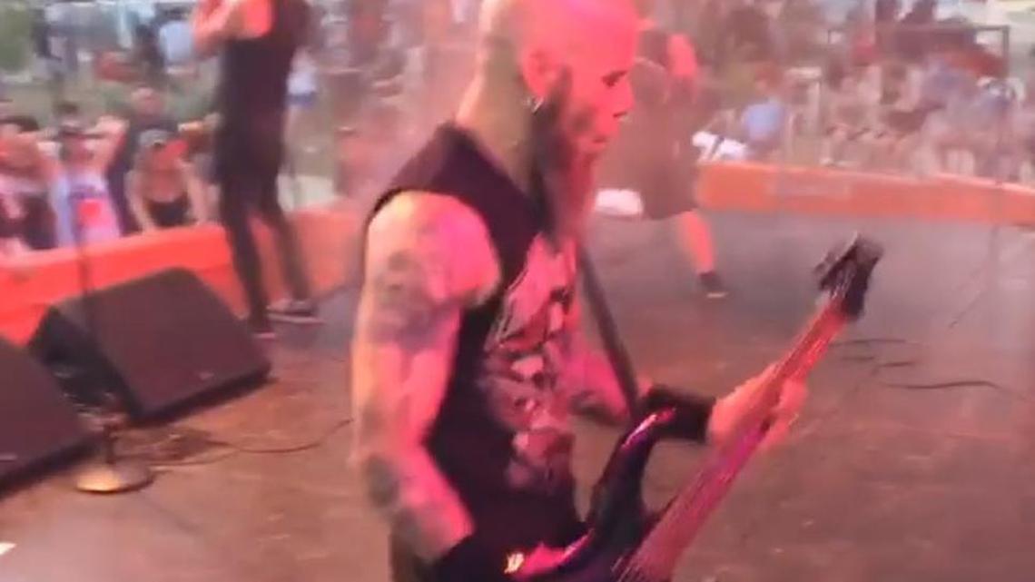 The band Drowning Pool playing the Tiki Bar at the U.S. Navy base at Guantánamo Bay, Cuba, on the Fourth of July 2017 in an Instagram video posted by a band staff member.
