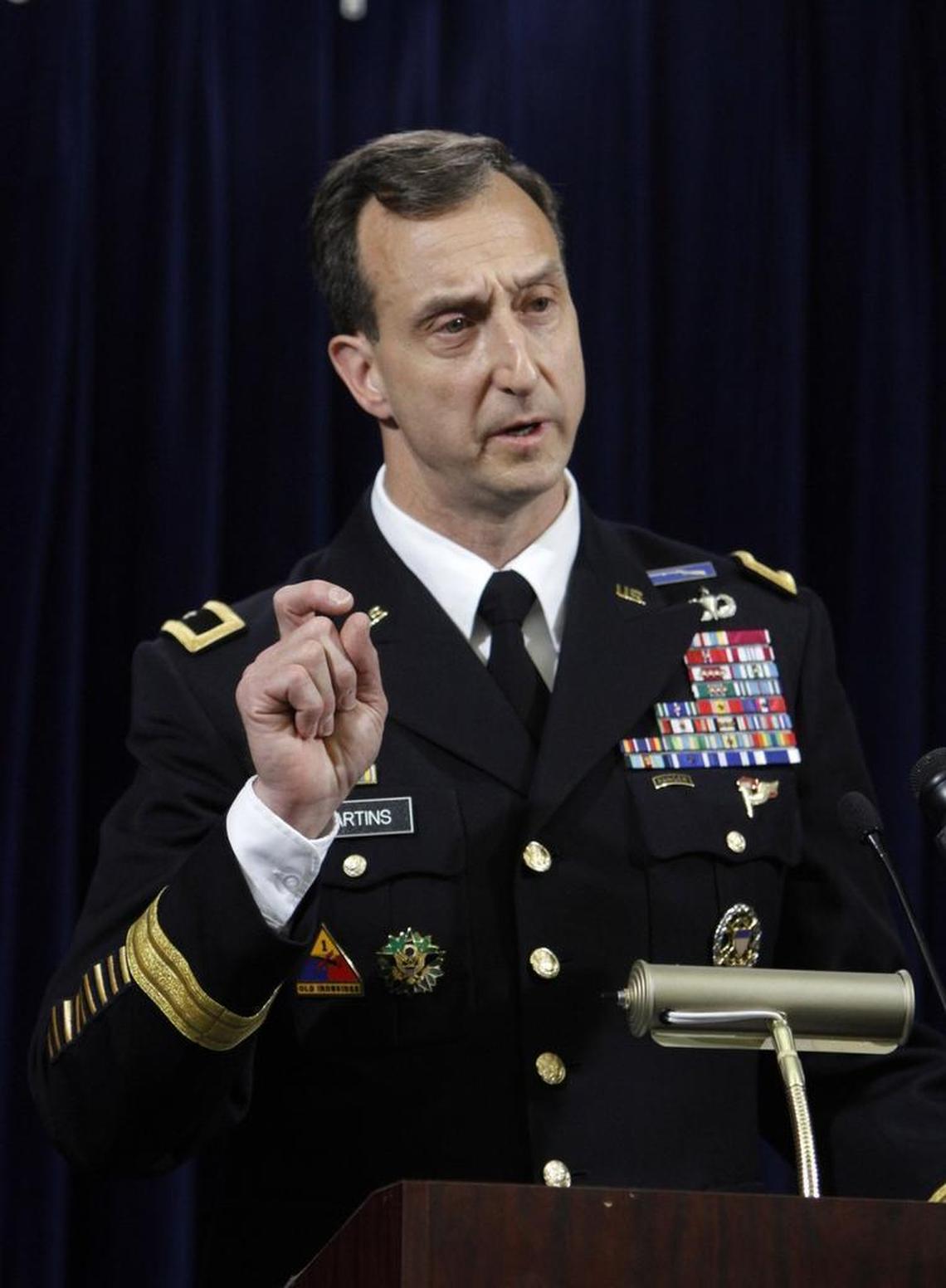 Brig. Gen. Mark Martins, the chief prosecutor for war crimes, at a May 6, 2012 news conference at Camp Justice, the U.S. Navy base at Guantánamo Bay, Cuba.