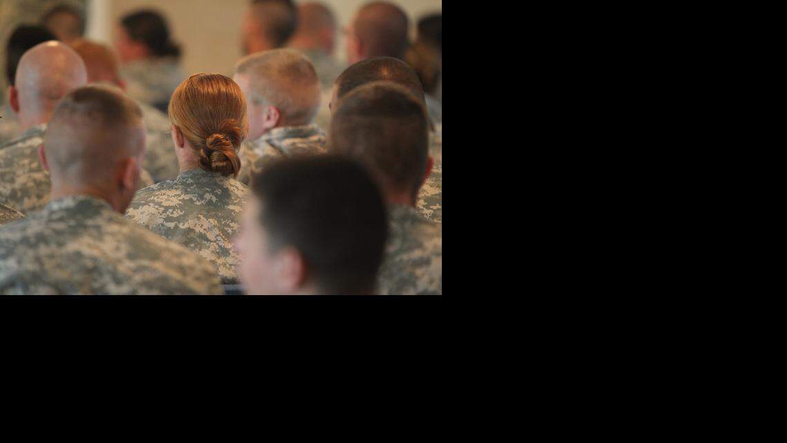 
Army guards, mostly men, but also a woman, attend an awards ceremony in the Detention Center Zone at the U.S. Navy base at Guantánamo Bay, Cuba, on Tuesday, Nov. 4, 2014, in this photo approved for release by the U.S. military.
