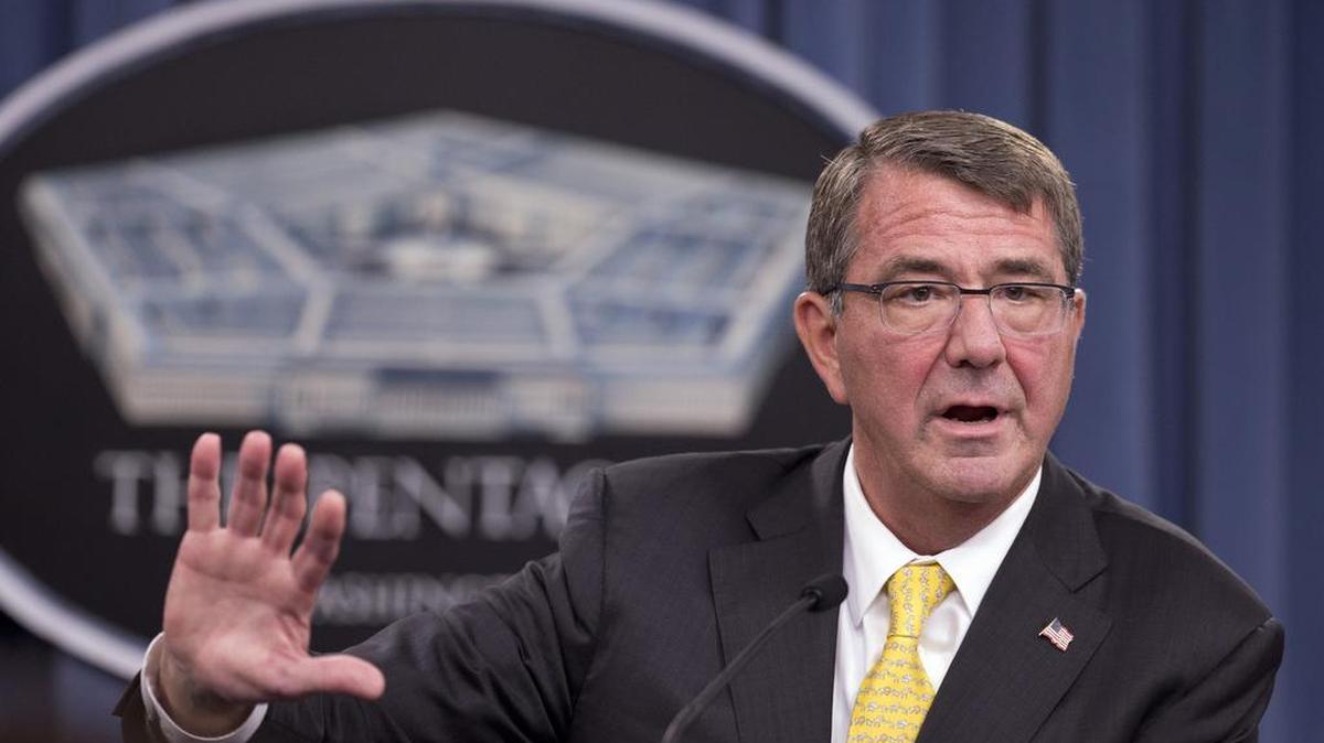 
Defense Secretary Ash Carter speaks during a news conference at the Pentagon, Thursday, Aug. 20, 2015. 
