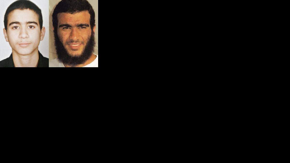 
Omar Khadr before his capture in Afghanistan, at left, and posing for the International Red Cross at Guantánamo.
