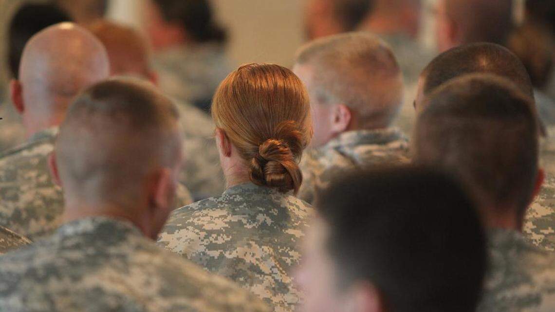 Army guards, mostly men, but also a woman, attend an awards ceremony in the Detention Center Zone at the U.S. Navy base at Guantánamo Bay, Cuba, on Tuesday, Nov. 4, 2014, in this photo approved for release by the U.S. military.