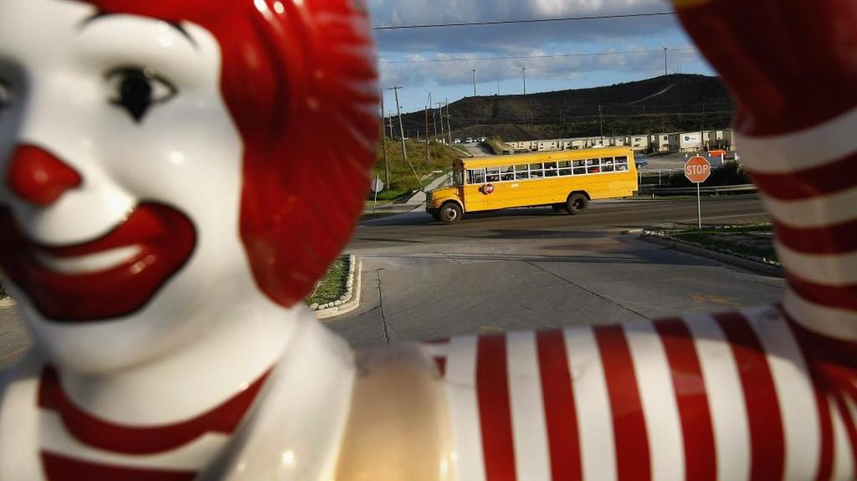 The trailer park for some prison staff as seen behind the school bus from the vantage point of the base’s McDonald’s on Oct. 29, 2009 at Guantánamo Bay, Cuba.