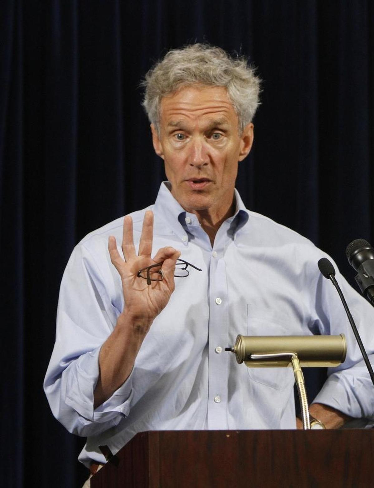 Defense attorney David Nevin, representing Khalid Sheik Mohammed, speak to reporters May 6, 2012 at the U.S. Navy Base in Guantánamo Bay, Cuba.