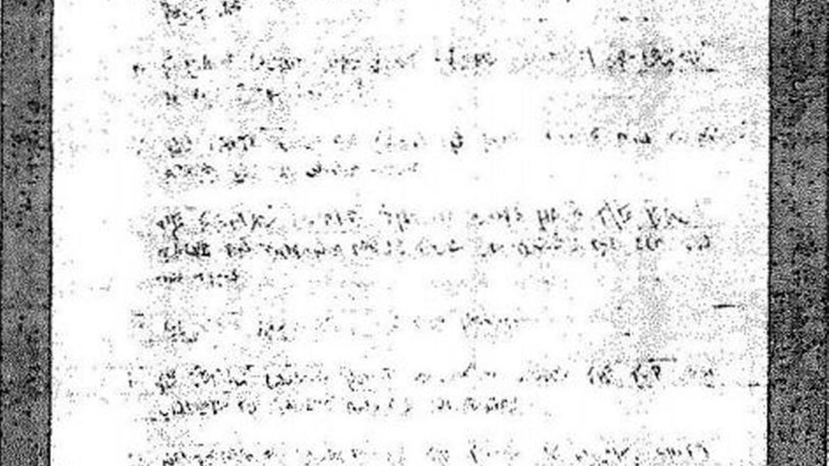 A handwritten letter by alleged Sept. 11 plotter Ramzi bin al Shibh to a Massachusetts National Guard lieutenant colonel, as it appeared in the war court record before the trial judge sealed it. Prosecutor Clay Trivett described it as Bin al Shibh’s “misogynistic rantings.”