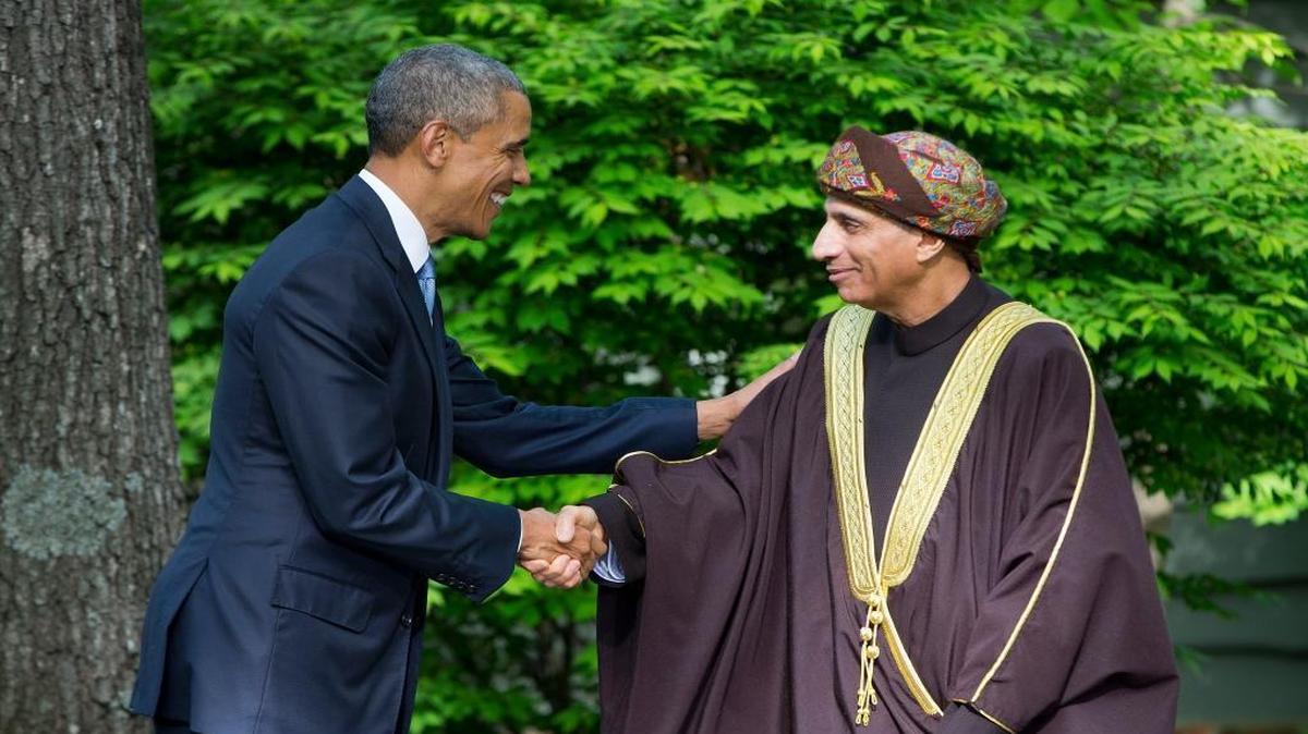 President Barack Obama shakes hands with the deputy prime minister of Oman, Sayyid Fahad Bin Mahmood Al Said, after meeting with Gulf Cooperation Council leaders at Camp David in Maryland, May 14, 2015.