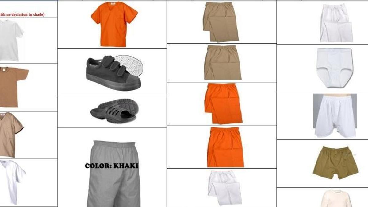 Photos from Guantanamo prison’s solicitation, W91WRZ-16-Q-0002, seeks exact colors — “no deviation in shade”— and a per item price list in the up-to $1 million detainee supply order.