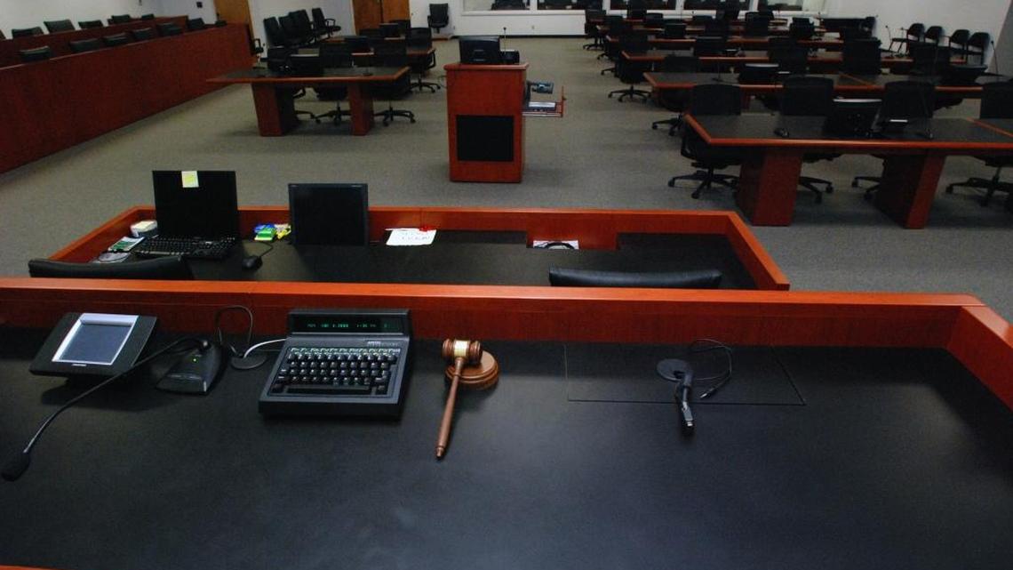 This 2013 U.S. military handout photo shows a view of the national security war court from the judge’s bench.