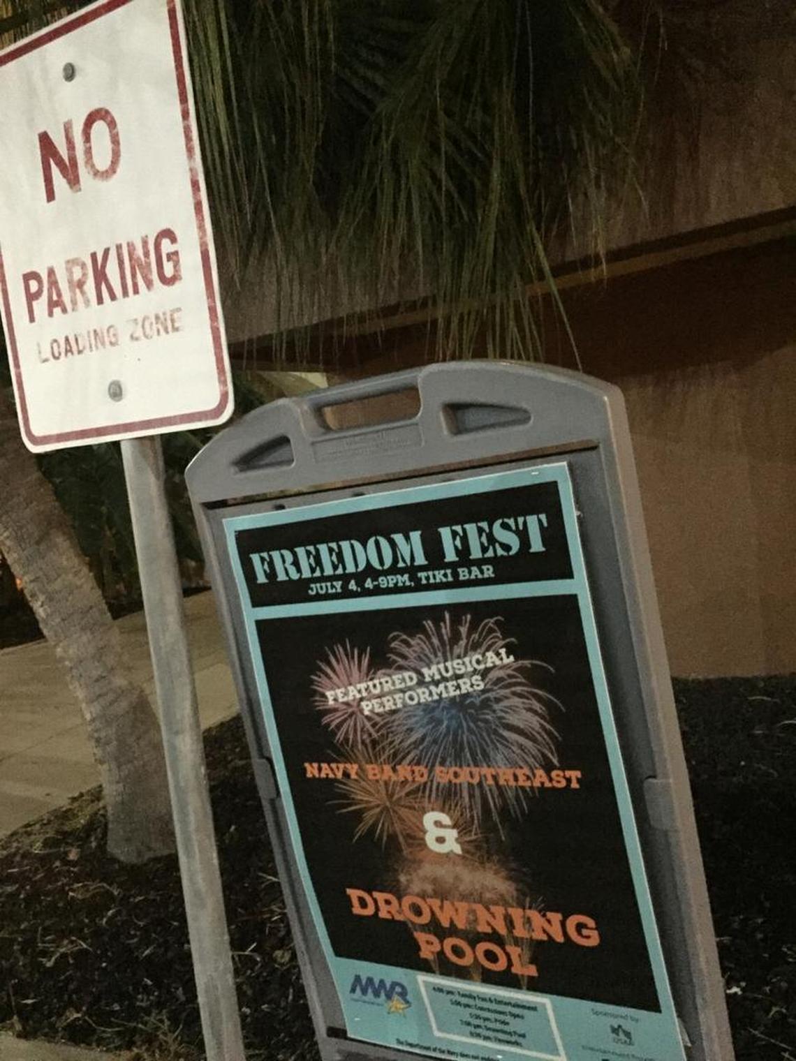 A poster promoting the Drowning Pool concert is still on display outside guest quarters at Guantánamo Bay Navy Base on Thursday, July 6.