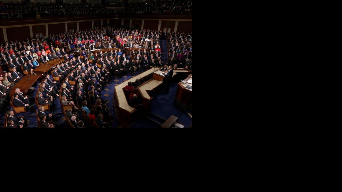 
President Barack Obama delivers his State of the Union speech before members of Congress in the House chamber of the U.S. Capitol Jan. 20, 2015 in Washington, D.C.
