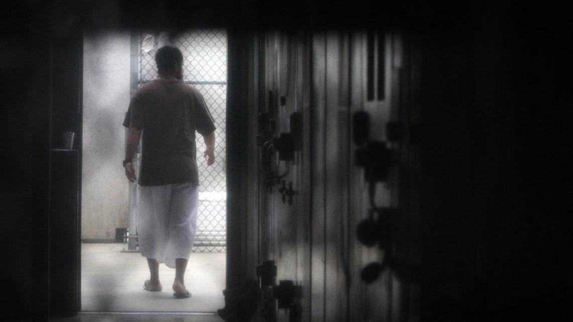 A cooperative captive is seen inside a communal cellblock at Camp 6, at the U.S. Navy base at Guantánamo Bay, Cuba, on Tuesday, Feb. 9, 2016 in this photo approved for release by the U.S. military.