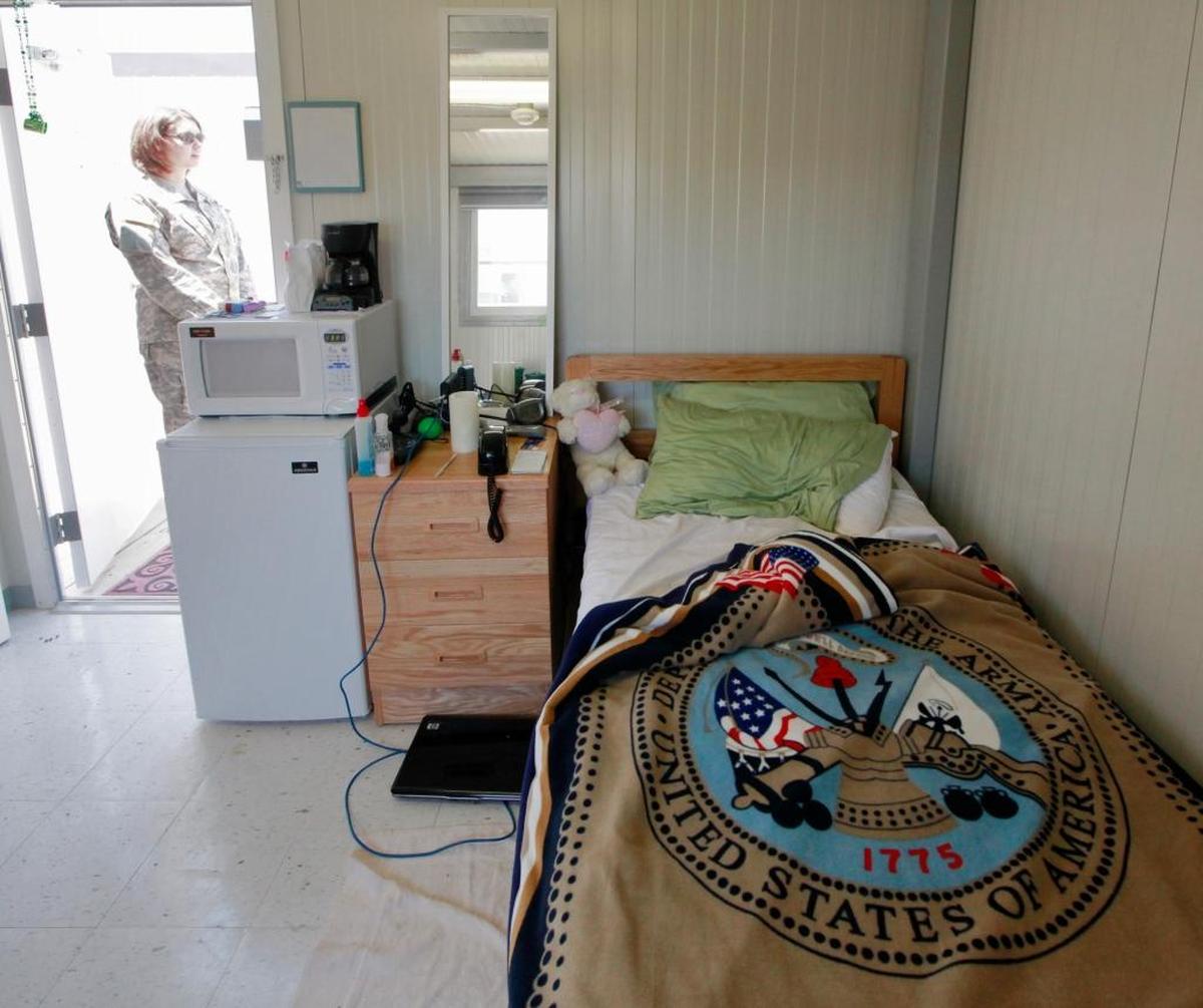A view of the sleeping quarters inside trailer park housing belonging to an Army private assigned to the prison public relations staff on March 31, 2009, in an image approved for release by the military at the U.S. Navy base at Guantánamo Bay, Cuba.