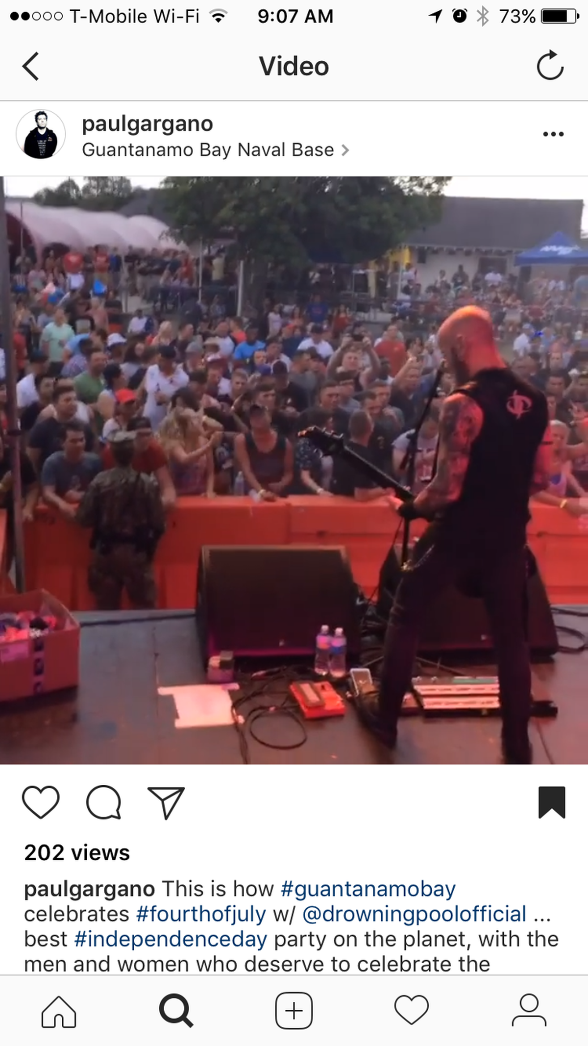 The band Drowning Pool playing the Tiki Bar at the U.S. Navy base at Guantánamo Bay, Cuba, on the Fourth of July 2017 in an Instagram video posted by a band staff member.
