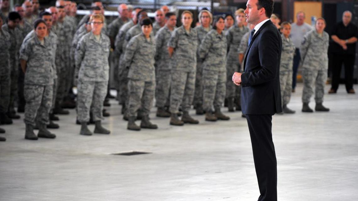 As acting secretary of the Air Force on July 25, 2013, Eric Fanning spoke to 300 members of the New York Air National Guard’s 106th Rescue Wing in a Pentagon handout photo.
