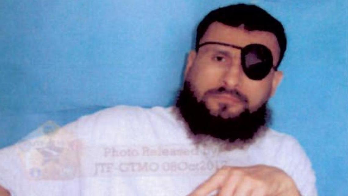Zayn al Abdeen Mohammed al Hussein, known as Abu Zubaydah, poses for the International Committee of the Red Cross at Guantánamo. A watermark on the image says the prison staff approved its release in 2012. His lawyer Mark Denbeaux released the photo in May 2017.