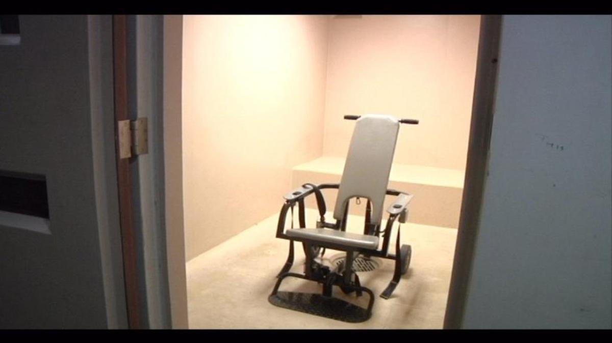 A screen grab from a military handout video dated April 10, 2013, offers a rare glimpse of a restraint chair at the psych ward of the Guantánamo Bay terror prison.