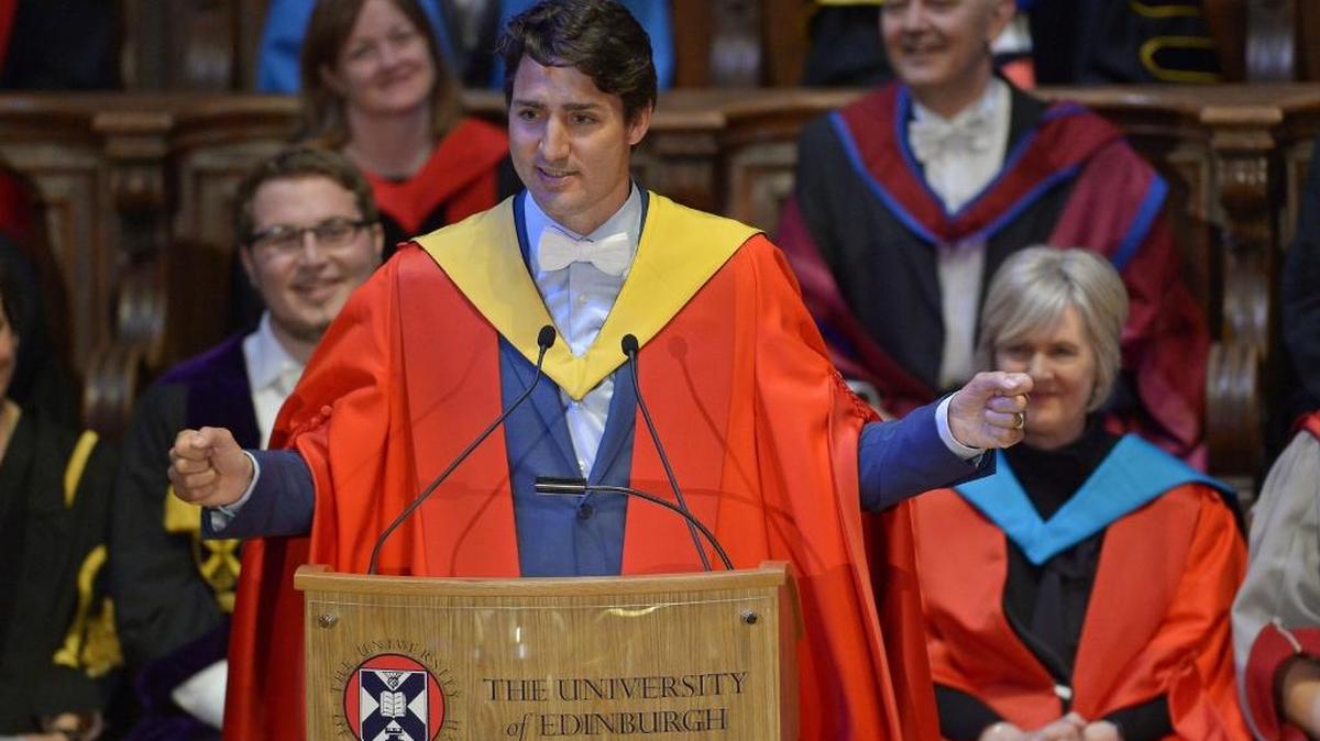 Canada’s Prime Minister Justin Trudeau is awarded an honorary degree at the University of Edinburgh on July 5, 2017 in Edinburgh, Scotland.