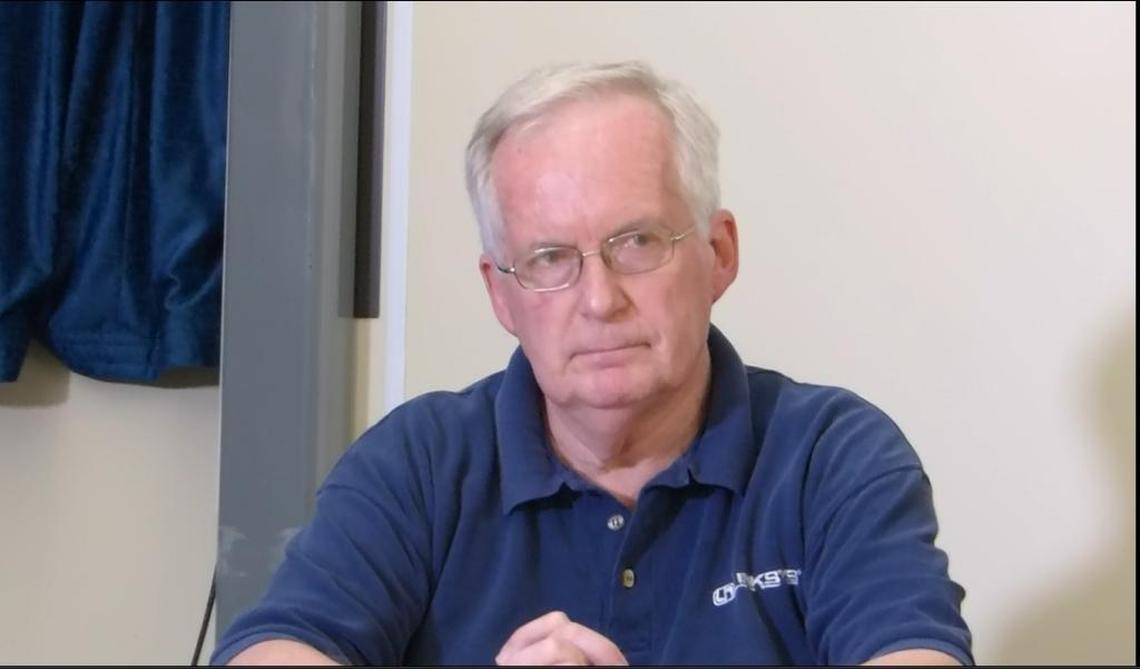 Jim Harrington, attorney for Ramzi bin al Shibh, speaks to reporters at Camp Justice, the U.S. Navy base at Guantánamo in April 2014.