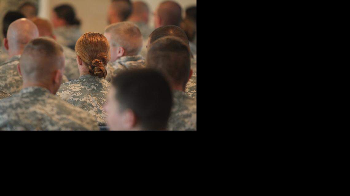
Army guards, mostly men, but also a woman, attend an awards ceremony in the Detention Center Zone at the U.S. Navy base at Guantánamo Bay, Cuba, on Nov. 4, 2014, in this photo approved for release by the U.S. military.
