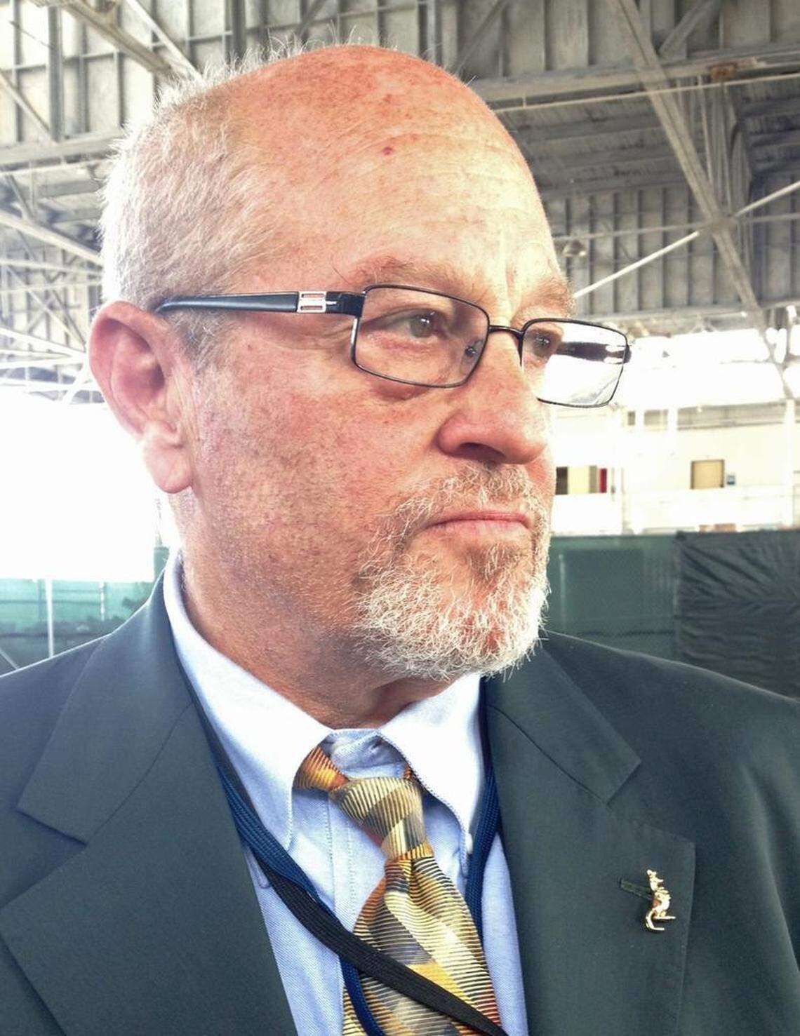 Before he quit the case, defense attorney Rick Kammen routinely wore a kangaroo lapel pin to court hearings. This photo, approved for release by the U.S. military, was taken June 14, 2013, at the U.S. Navy base at Guantánamo Bay, Cuba, after the lawyer emerged from a closed national-security session of the court.