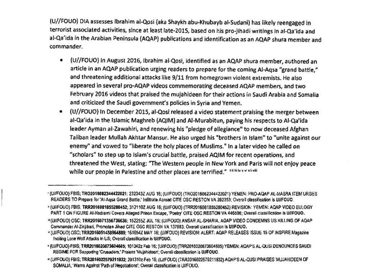 Ibrahim al Qosi’s unclassified intelligence profile presented to the U.S. Court of Military Commissions Review