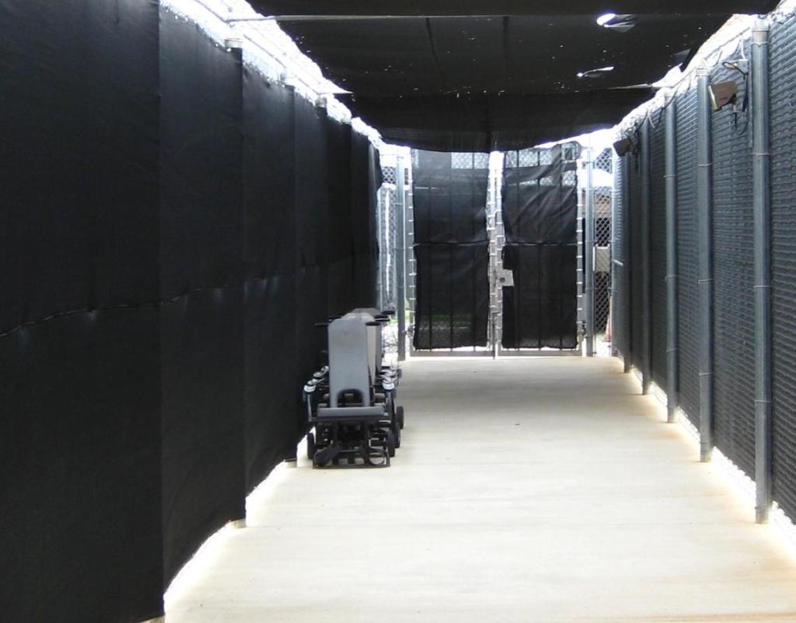 Restraint chairs at the ready outside the war court on June 9, 2014 at the U.S. Navy base at Guantánamo Bay, Cuba, in a photo cleared for release by the U.S. military.