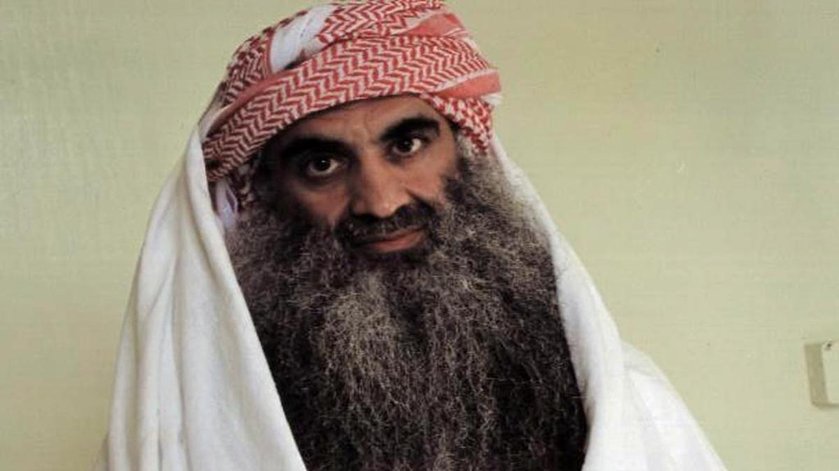 Khalid Sheik Mohammed poses for the International Committee of the Red Cross (ICRC) at at the U.S. Navy Base in Guantánamo Bay, Cuba, in this undated photo.