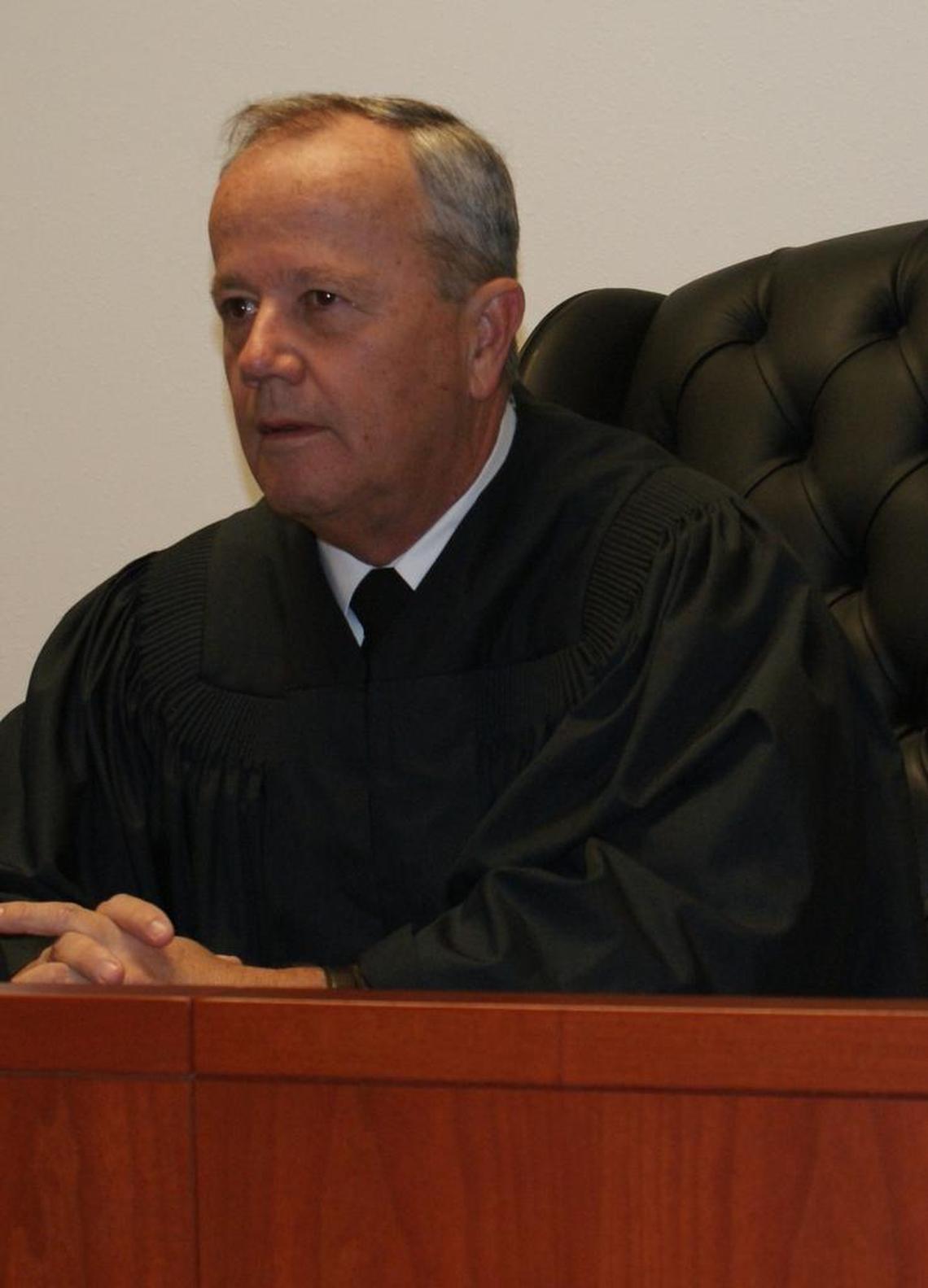 Army Col. James L. Pohl, the chief of the military commissions judiciary, on the bench at the U.S. Navy base at Guantánamo Bay, Cuba, in Pentagon handout photo.