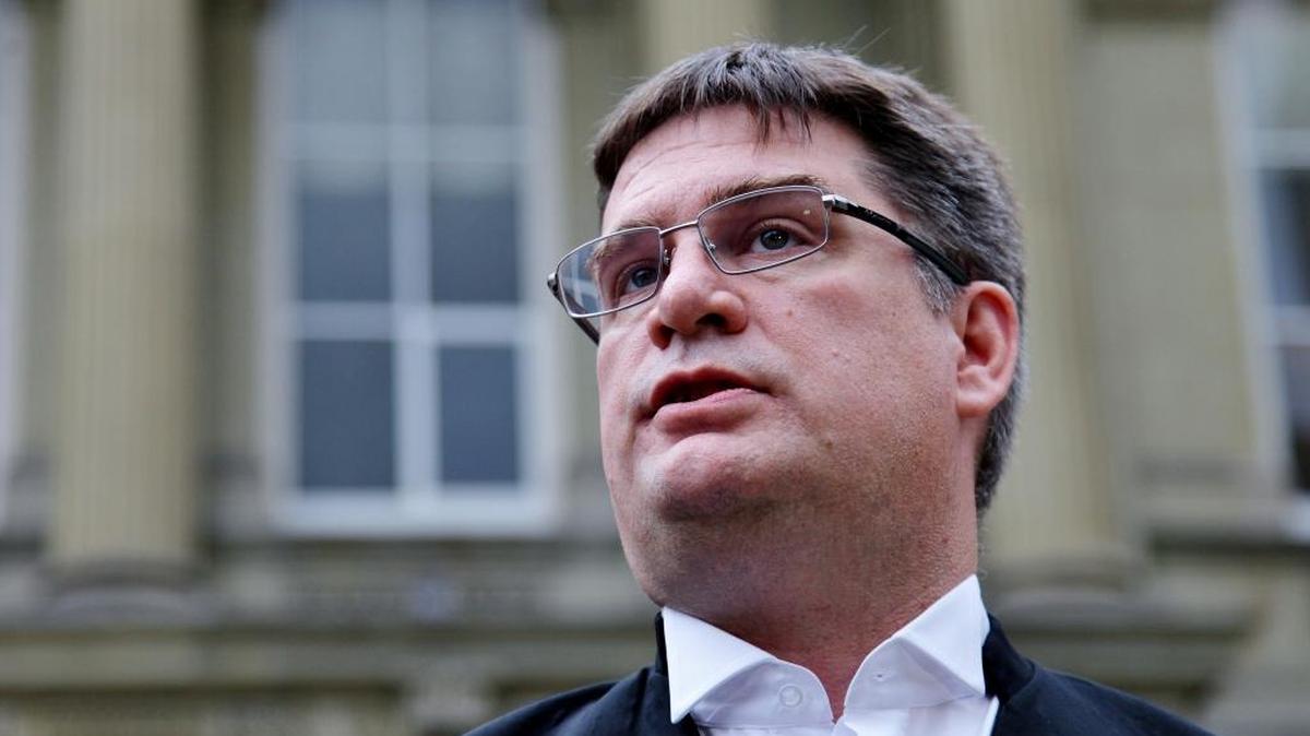 Nate Whitling, the Edmonton-based lawyer for former Guantánamo Bay prisoner Omar Khadr, is seen outside court in Toronto on Thursday, July 13, 2017. Whitling successfully fended off an attempt from the widow of a slain U.S. soldier to freeze Khadr's assets.