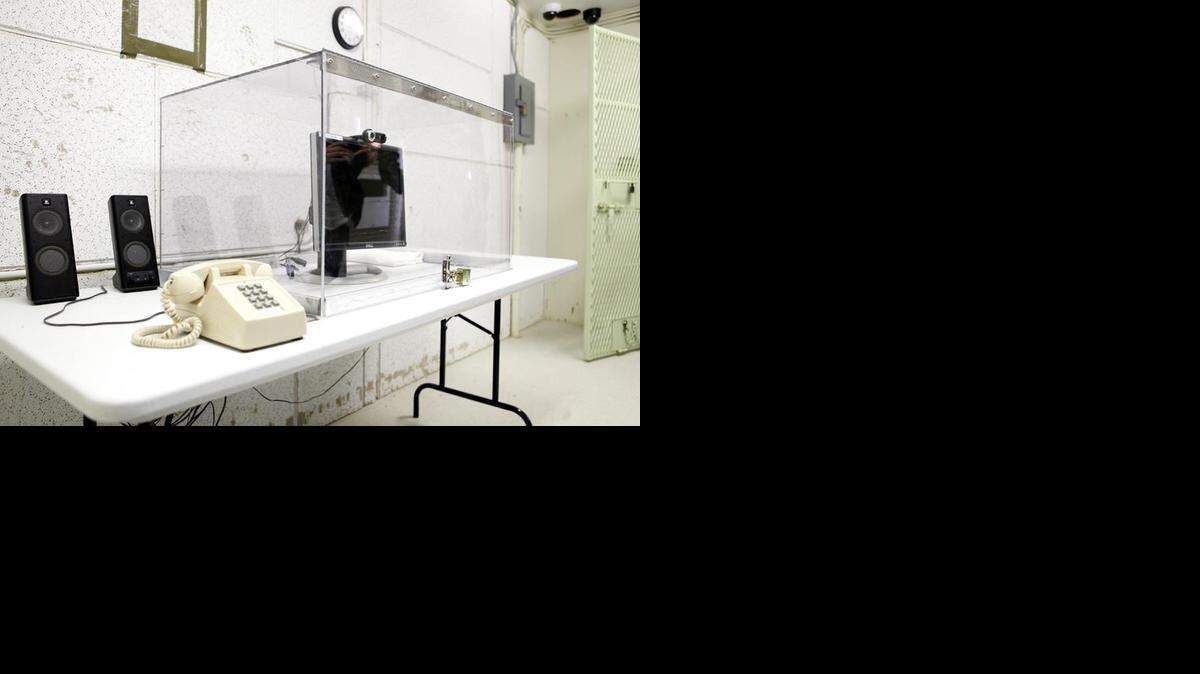 
The Red Cross’ videoconference room for Guantánamo detainees inside a hut containing a cell for captives at Camp Echo.
