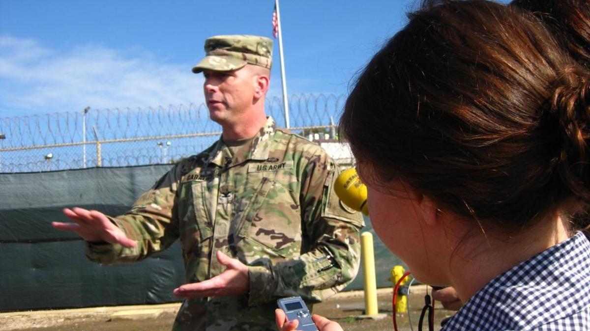 Army Col. Steve Gabavics is seen on Saturday on the road outside Camp Echo at the U.S. Navy Base at Guantánamo Bay, Cuba.