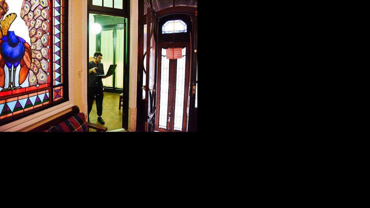 
In this Feb. 25, 2015 photo, Omar Abdelahdi Faraj, from Syria, chats online with a friend inside the home he shares with five other former Guantánamo detainees in Montevideo, Uruguay. Faraj, 34, said he had worked as a butcher in his hometown of Hama, Syria, and in Uruguay hoped to open a shop selling halal meat. 
