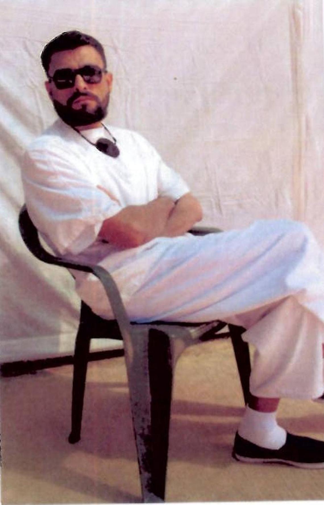 Zayn al Abdeen Mohammed al Hussein, known as Abu Zubaydah, poses for the International Committee of the Red Cross at Guantánamo. His lawyer Mark Denbeaux released the photo in May 2017, calling it a recent image.