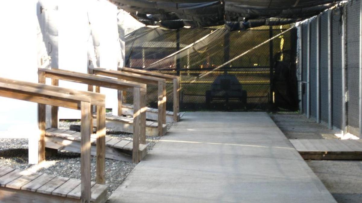 Holding cells behind the war court at Guantánamo’s Camp Justice as shown to reporters on Dec. 3, 2016 in a photo approved for release by the U.S. military. Accused USS Cole bombing plotter Abd al Rahim al Nashiri wants to sleep there during hearing weeks to spare him the commute from the clandestine Camp 7.