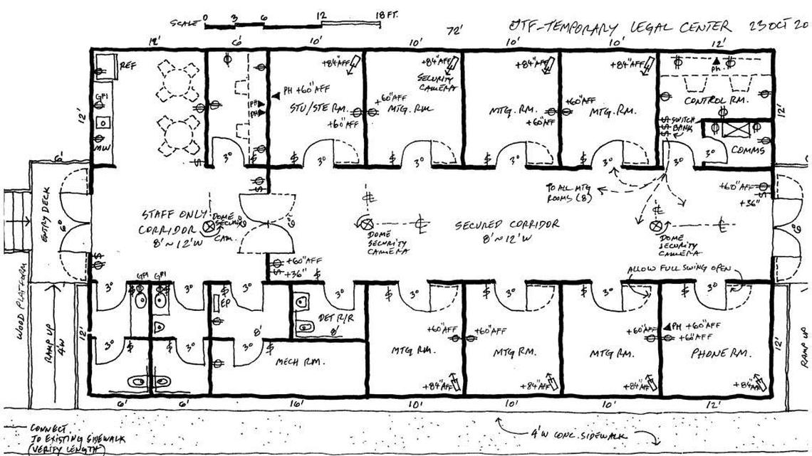 A sketch that accompanied the Pentagon proposal for a prefab Detainee Legal Center released by the Army on Tuesday, Dec. 19, 2017.