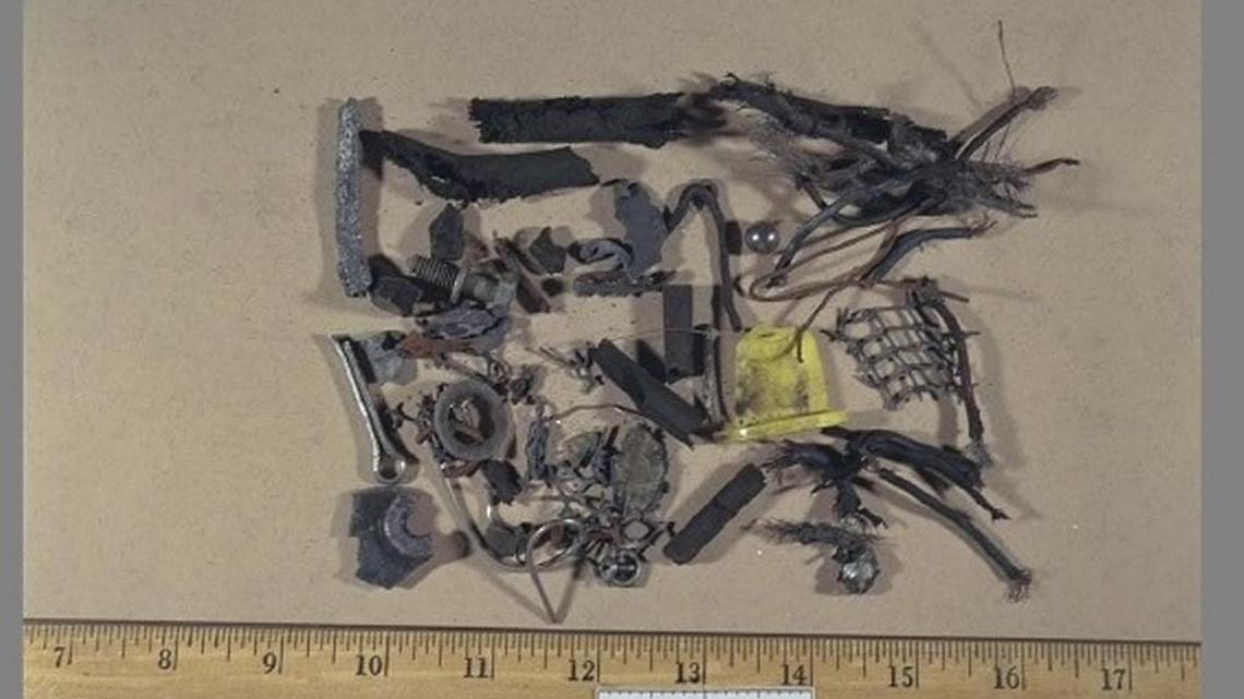 An FBI agent testified at Guantánamo on Monday, March 13, 2017, that she bagged and tagged this collection of charred debris, including wires and metal pieces, collected off the USS Cole on Oct. 16, 2000 — four days after the devestating al-Qaida suicide bombing that killed 17 U.S. sailors. This photo was attached to a legal motion seeking pre-admission of capital trial evidence before a jury is seated in the USS Cole bombing case.