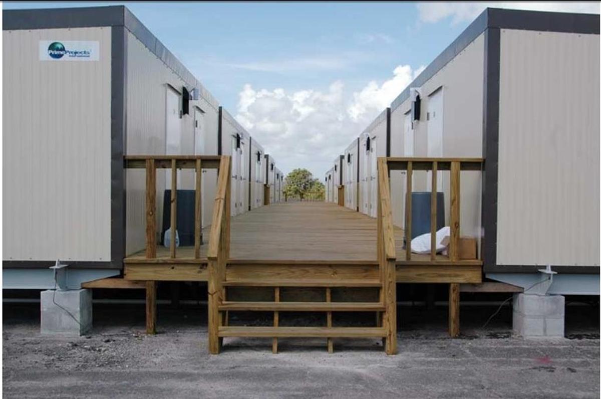 A view of the Camp Justice trailer park where the chief of war court defense lawyers, Marine Brig. Gen. John Baker, was sentenced to spend 21 days. This image for a time appeared in the facilities section of the war court website whose motto is Fairness * Transparency * Justice.