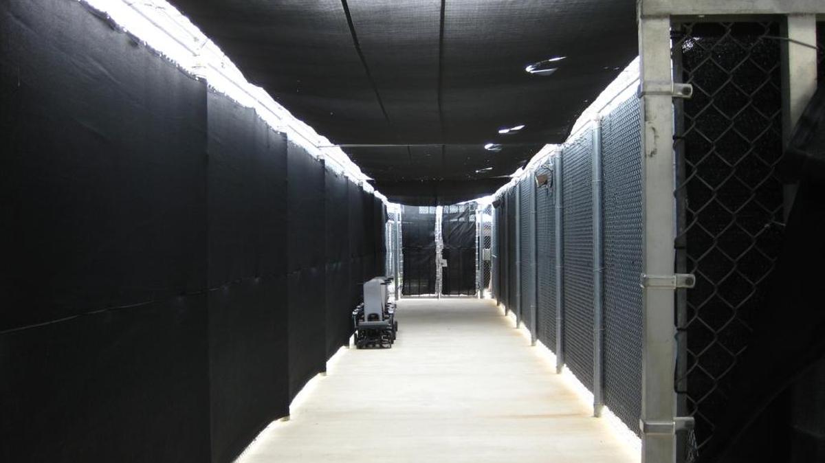 The path between the court and holding cells at Camp Justice on the U.S. Navy base at Guantánamo Bay, Cuba, in a military-approved photo taken June 19, 2014.