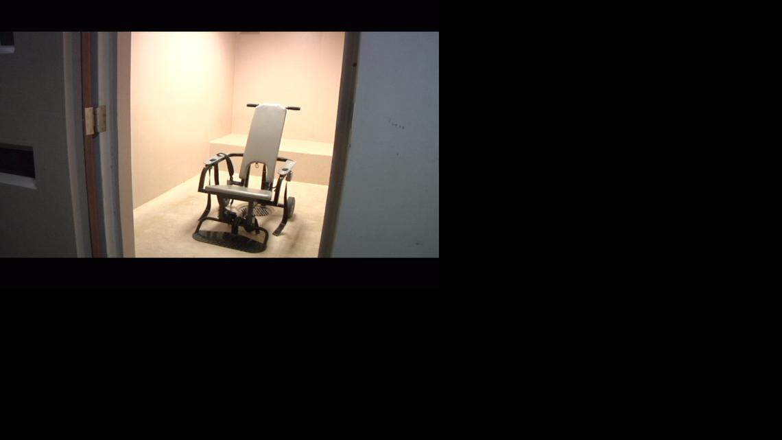 
This screengrab from a Guantánamo public affairs handout video shows the chair used to strap in and force-feed hunger-striking detainees. It is in this instance parked inside a cell at the Behavioral Health Unit, the military’s name for the prison’s psychiatric ward.

